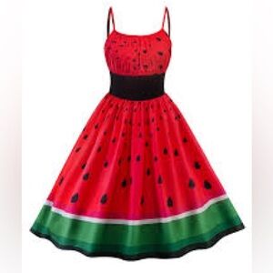Red Watermelon Print Dress 1950’s medium
